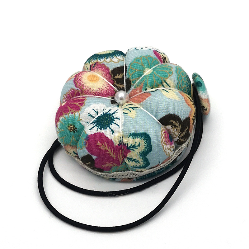 Pincushion with Wrist or Machine Strap - Green Floral
